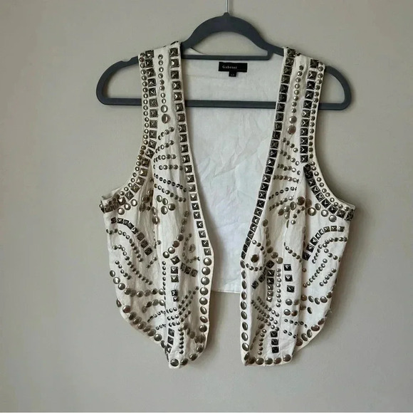 Gabrini Ivory Cream Studded Embellished Western Open Vest Women’s 44 Medium - Picture 1 of 6